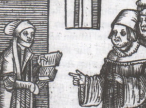 Woodcut for the pamphlet with Argula von Grumbach's letter to the Theology Faculty at Ingolstadt 1523